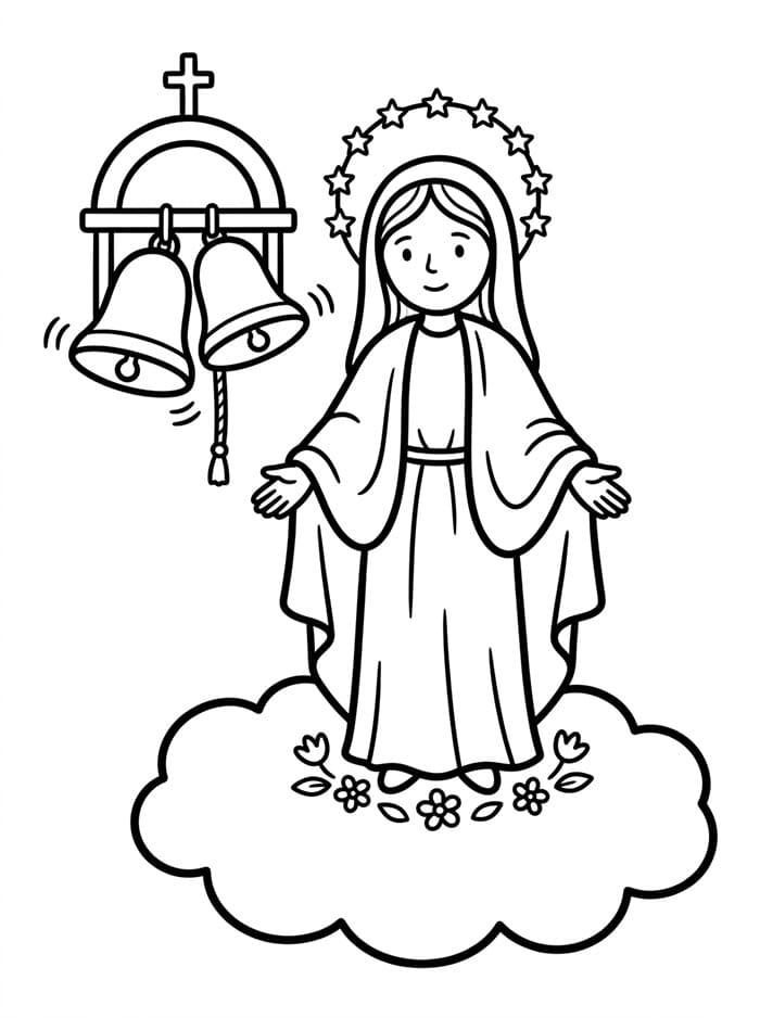 Immacolata Concezione con campane di chiesa da colorare