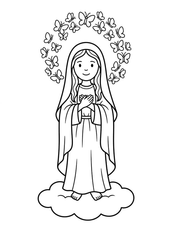 Immacolata Concezione con farfalle che formano un'aureola da colorare