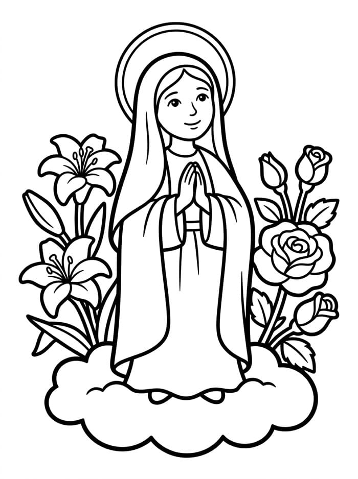 Immacolata Concezione con gigli e rose da colorare