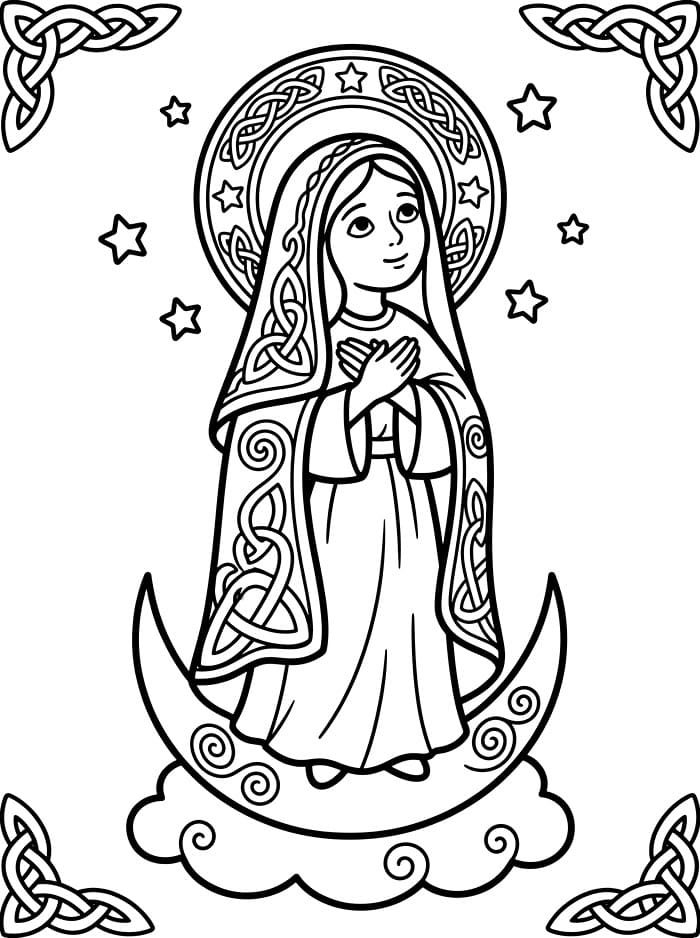 Immacolata Concezione con motivi decorativi celtici da colorare