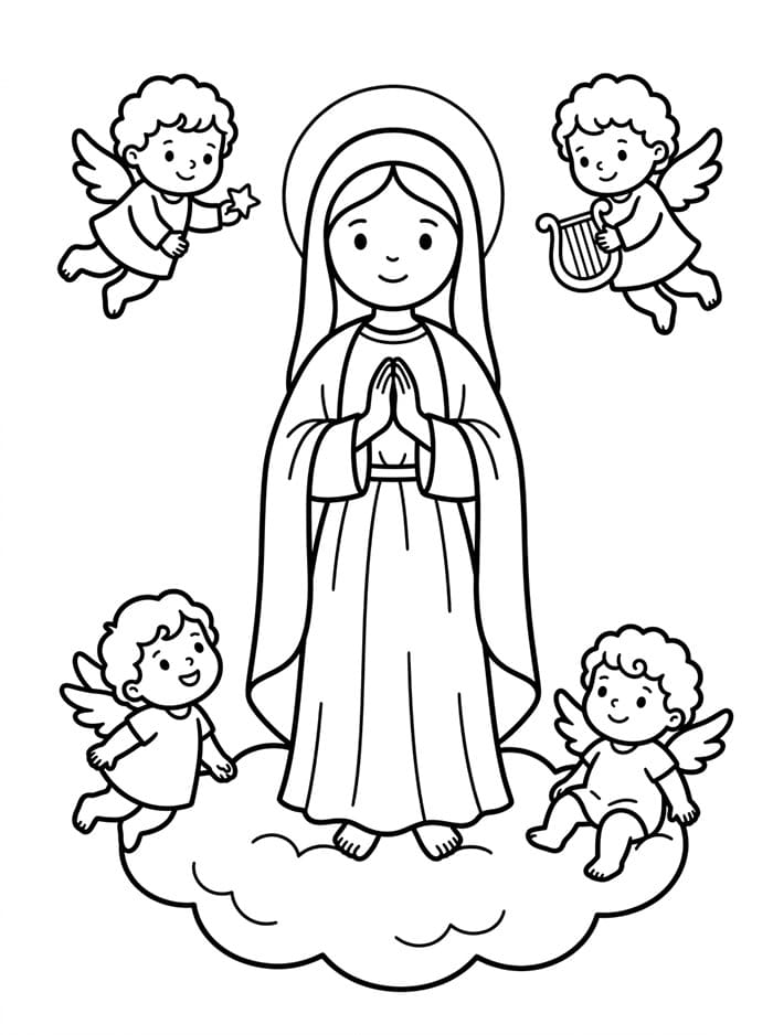 Immacolata Concezione con piccoli angeli da colorare