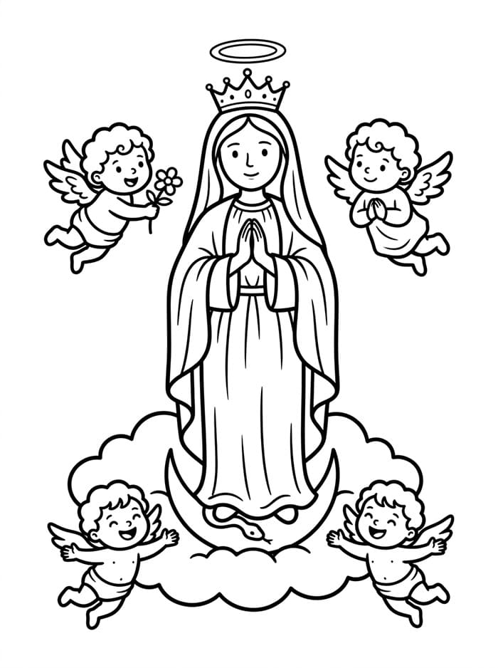 Immacolata Concezione con piccoli cherubini da colorare