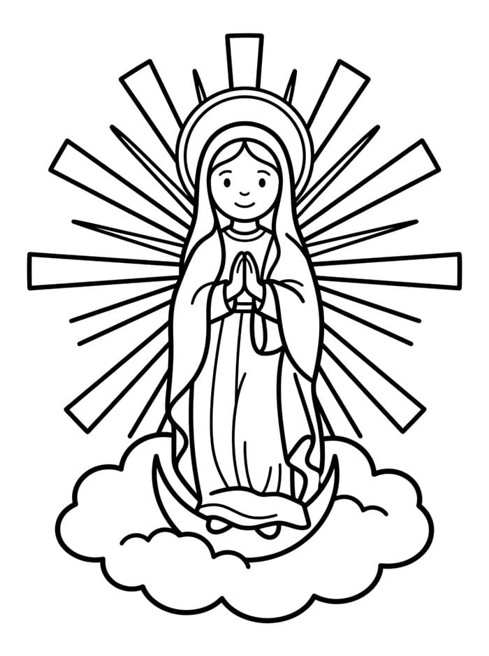 Immacolata Concezione con raggi di sole da colorare