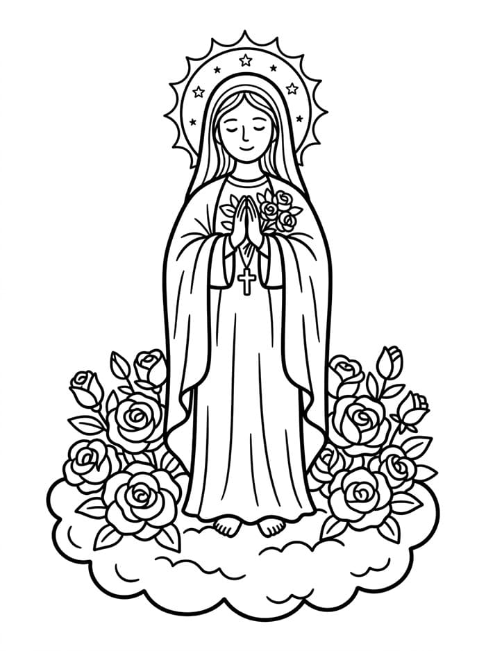 Immacolata Concezione con rose in fiore da colorare