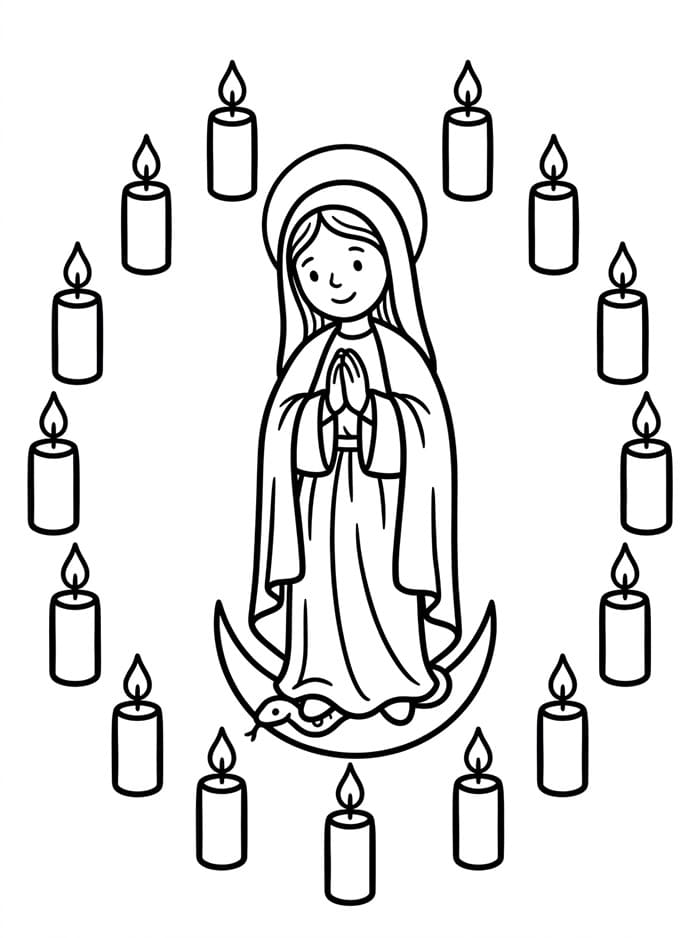 Immacolata Concezione con un cerchio di candele da colorare