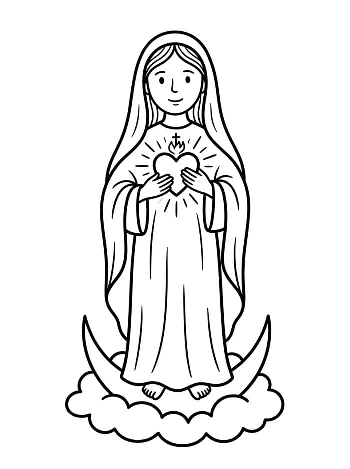 Immacolata Concezione con un cuore luminoso da colorare