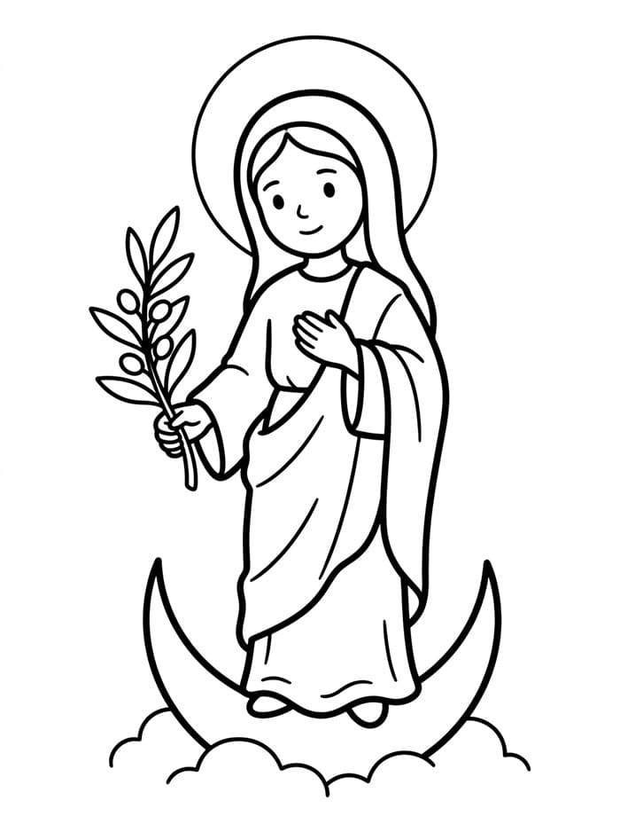 Immacolata Concezione con un ramo d'ulivo da colorare