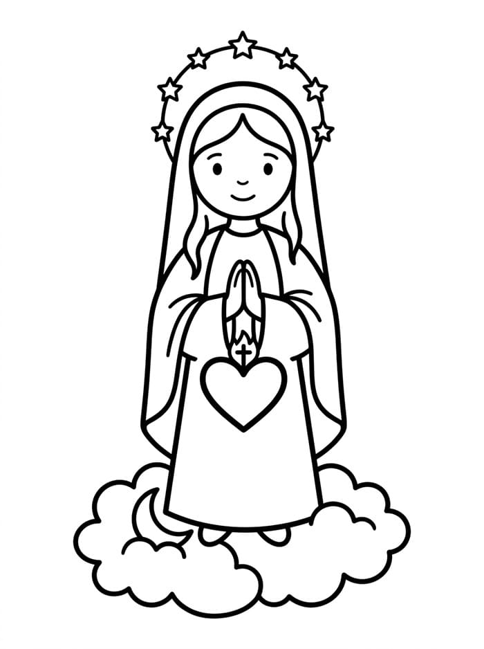 Immacolata Concezione con un simbolo a forma di cuore da colorare