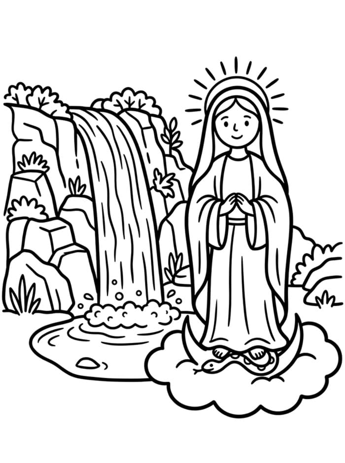 Immacolata Concezione con una cascata da colorare
