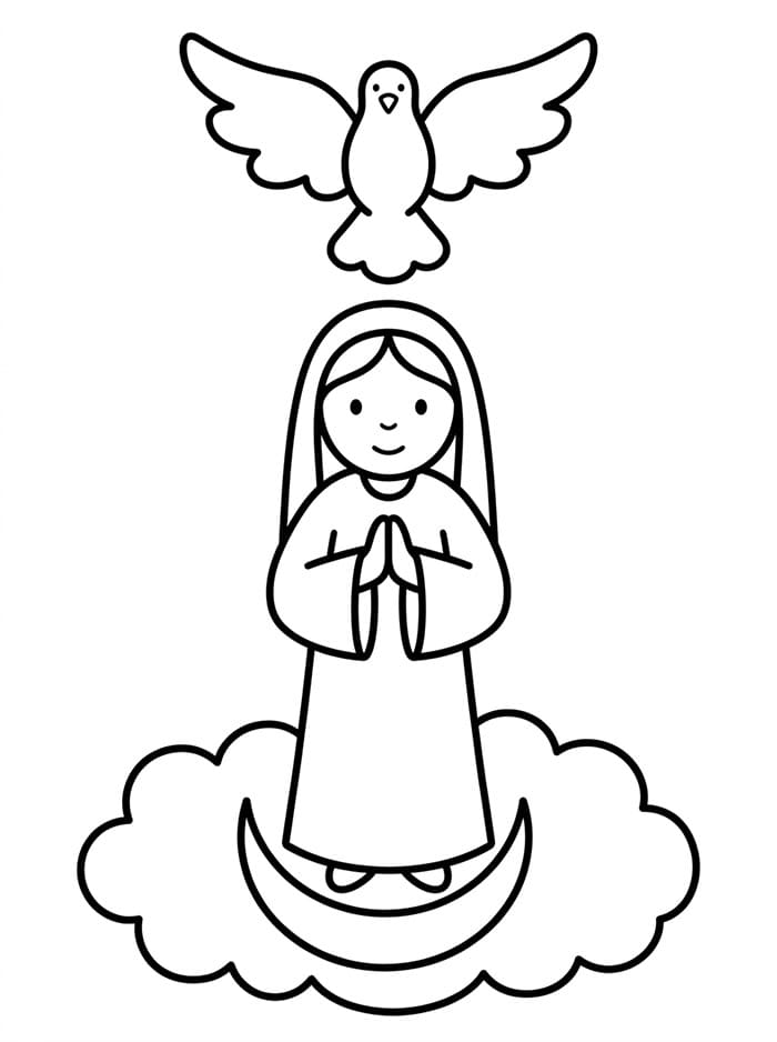 Immacolata Concezione con una colomba in cielo da colorare