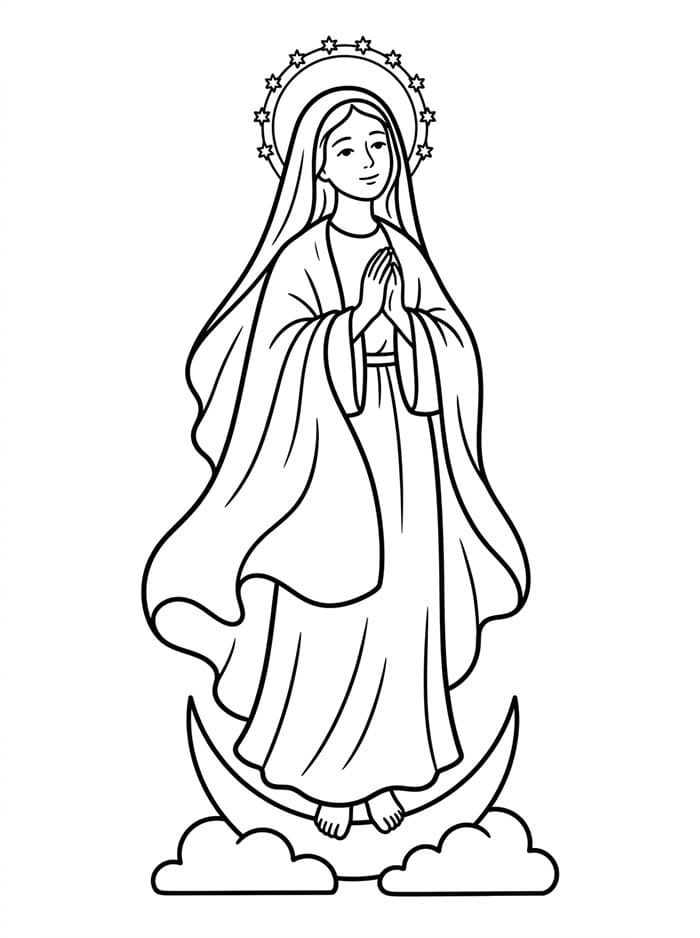 Immacolata Concezione con vesti fluenti da colorare