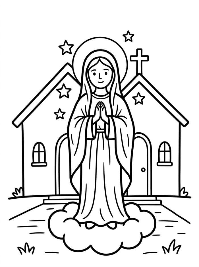 Immacolata Concezione davanti a una cappella da colorare