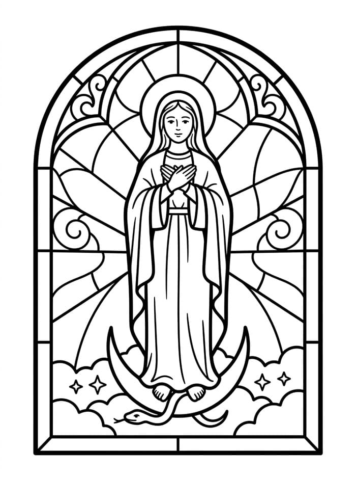 Immacolata Concezione in stile vetrata da colorare