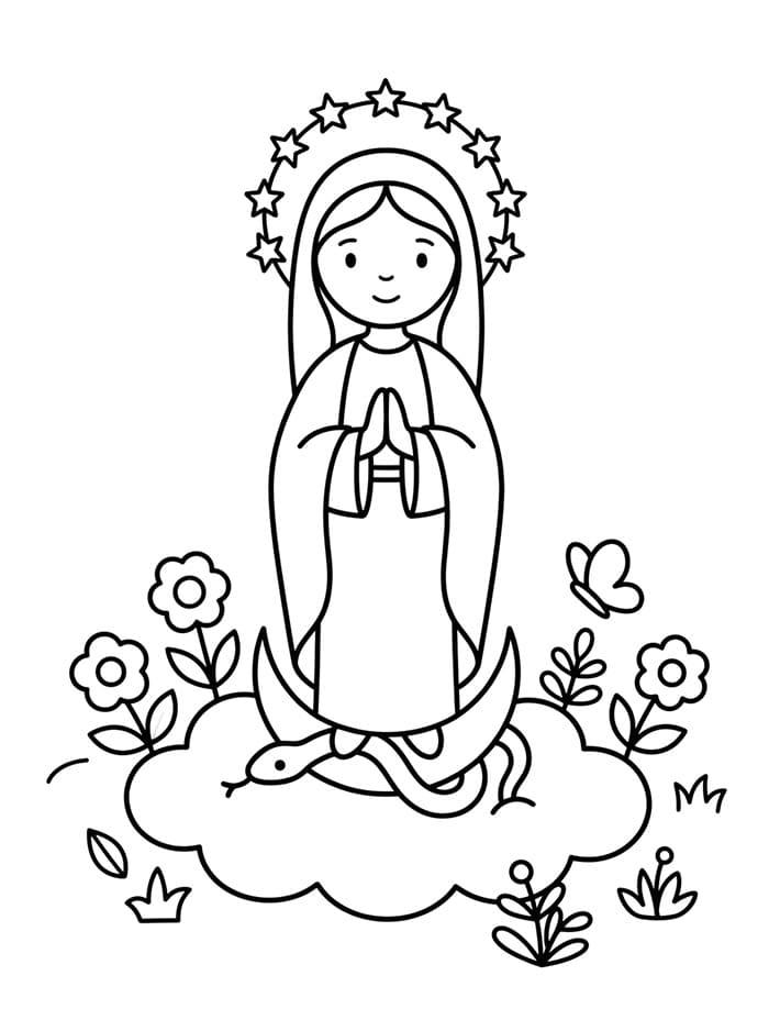 Immacolata Concezione in un giardino tranquillo da colorare