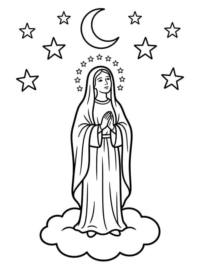 Immacolata Concezione sotto un cielo stellato da colorare