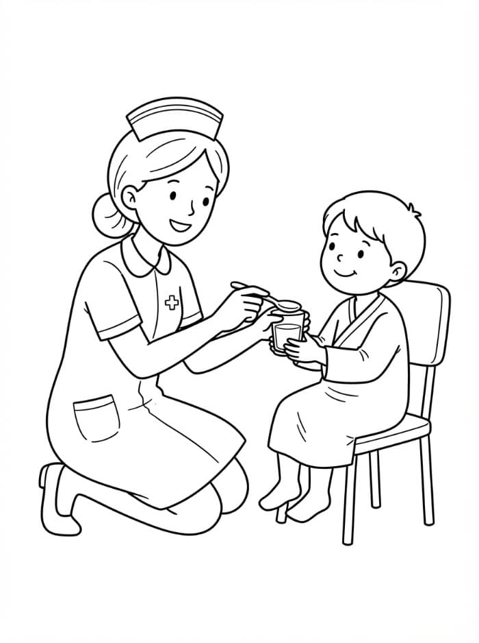 Immagine Infermiera e bambino da colorare