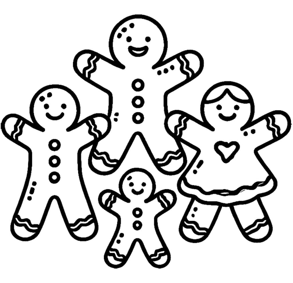 Immagine della famiglia dell'omino di pan di zenzero da colorare