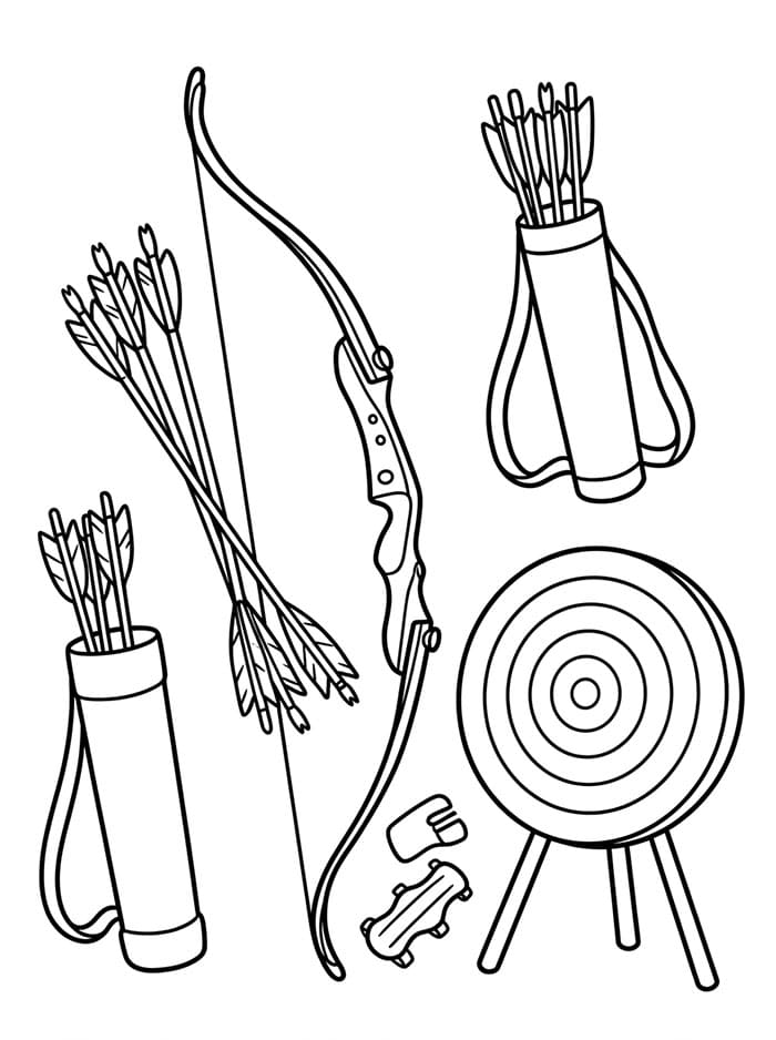 Immagine dell'equipaggiamento per arcieri da colorare