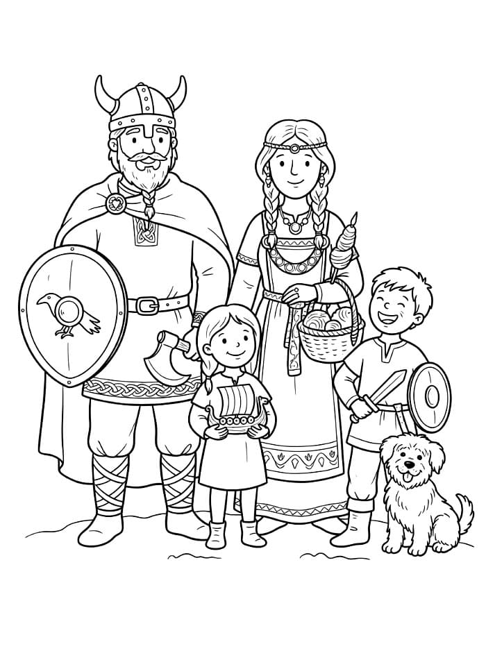 Immagine di famiglia vichinga da colorare