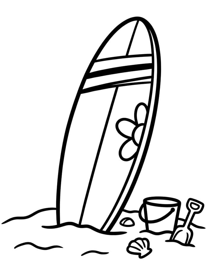 Immagine di tavola da surf in spiaggia da colorare