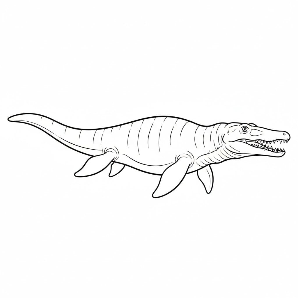 Immagine di un Mosasauro che nuota da colorare