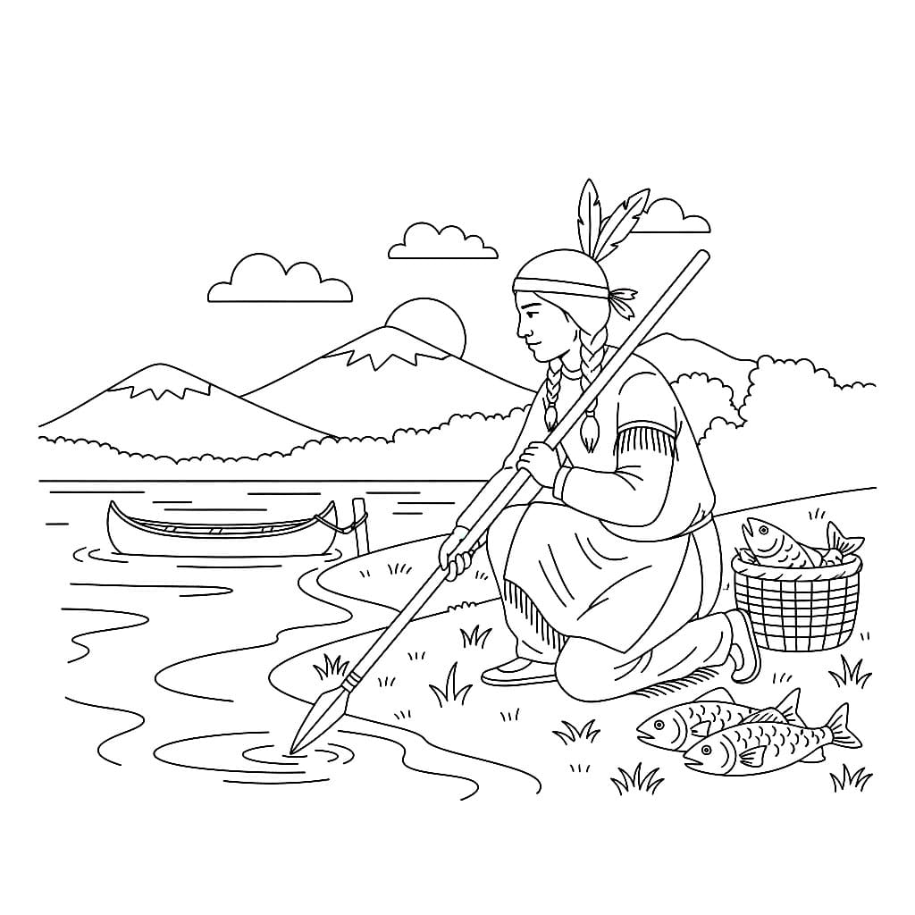 Indiani che pescano da colorare