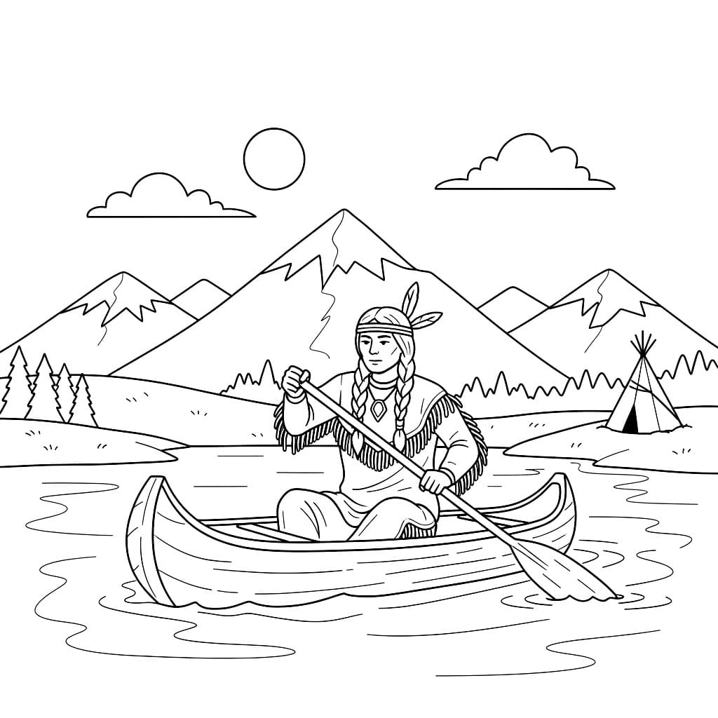 Indiani sulle barche da colorare