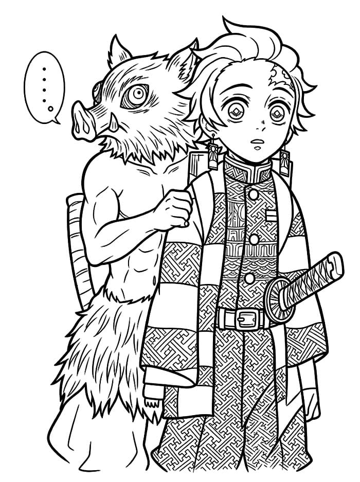 Inosuke e Tanjiro da colorare