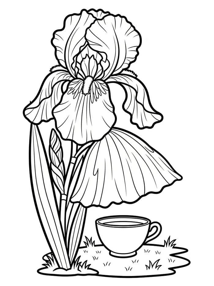 Iris e una tazza di tè da colorare