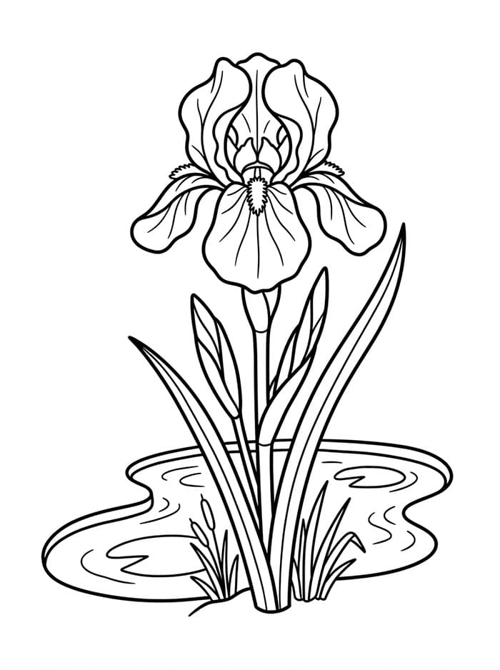Iris vicino a un piccolo stagno da colorare