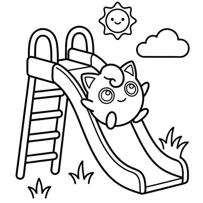 Jigglypuff che gioca sulla slide da colorare