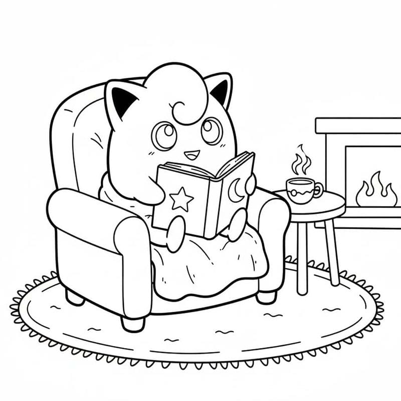 Jigglypuff che legge un libro da colorare