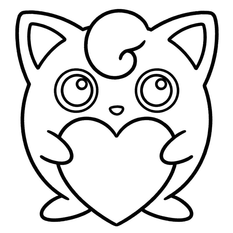 Jigglypuff con in mano la forma di un cuore da colorare