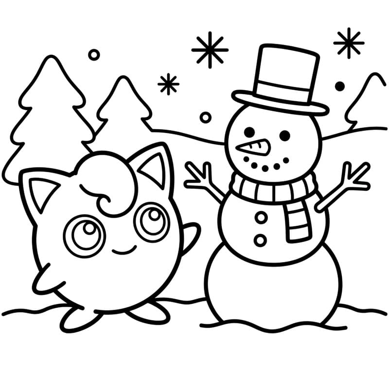 Jigglypuff e pupazzo di neve da colorare