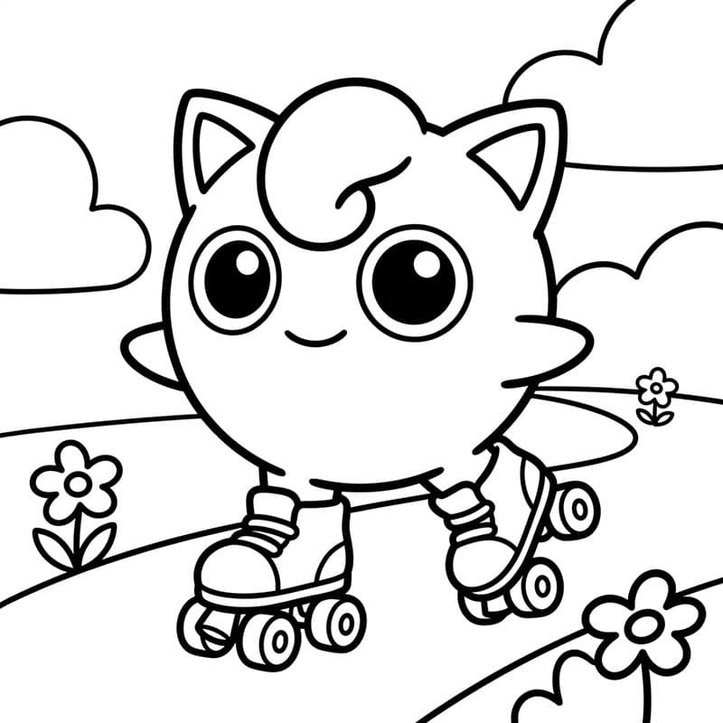 Jigglypuff gioca a pattinare a rotelle da colorare