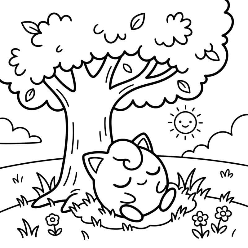 Jigglypuff riposa sotto l'albero da colorare