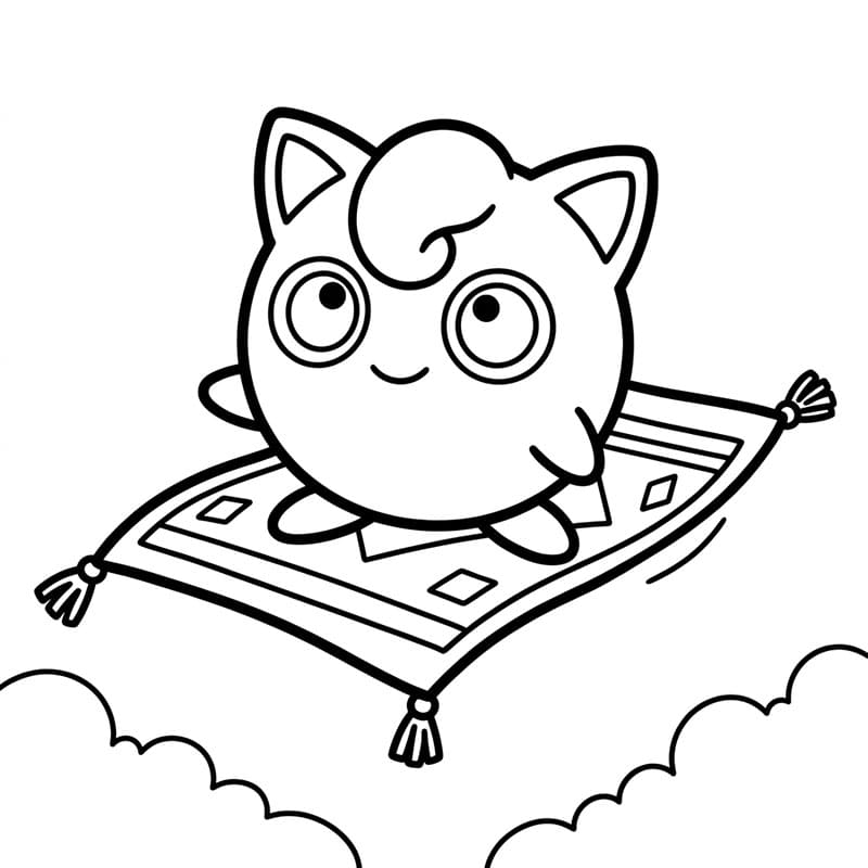 Jigglypuff sul tappeto volante da colorare