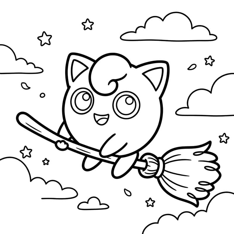 Jigglypuff sulla scopa volante da colorare