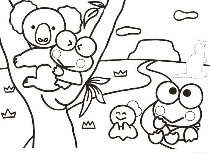 Keroppi osservando i koala da colorare