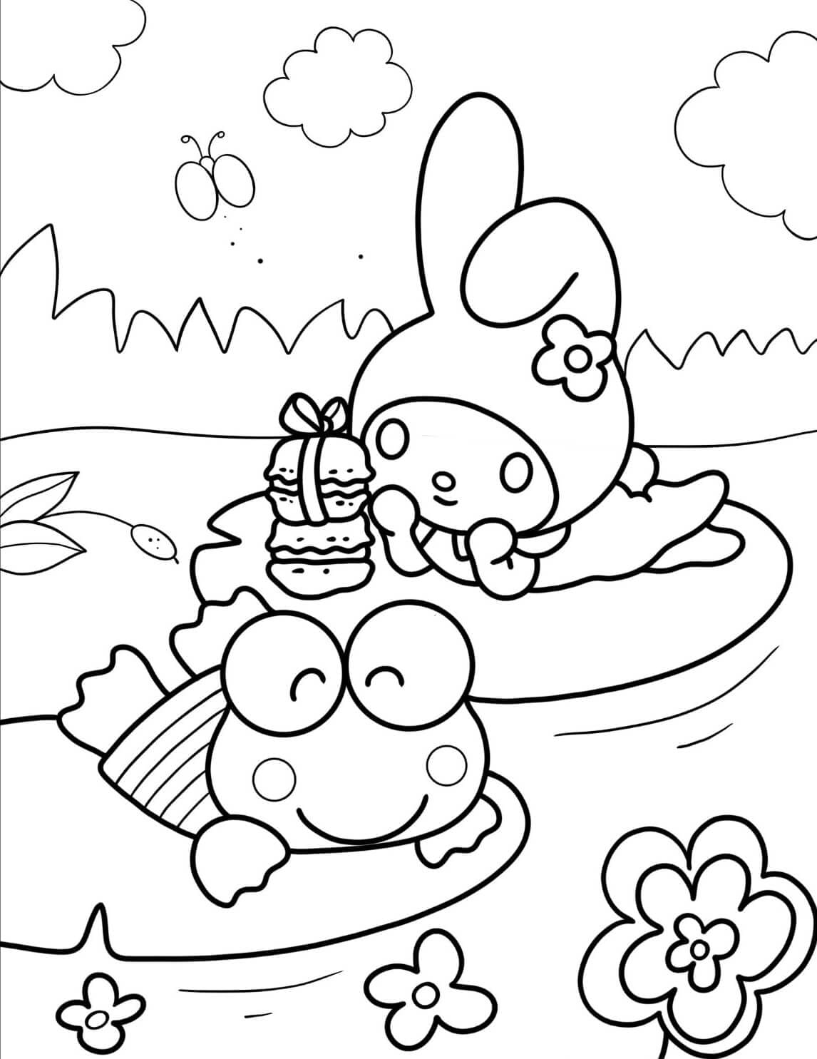 Keroppi sdraiato con melodia da colorare