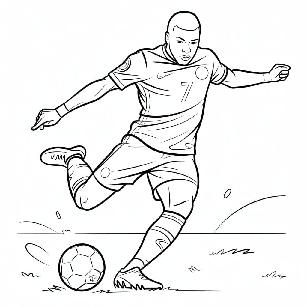 Kylian Mbappé con la palla da calcio da colorare
