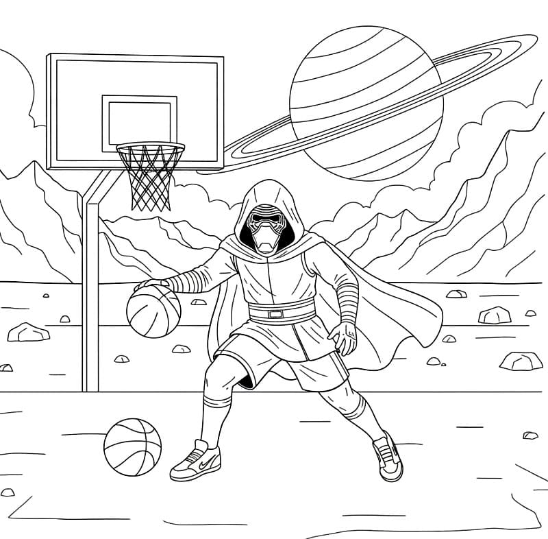 Kylo Ren che gioca a basket da colorare