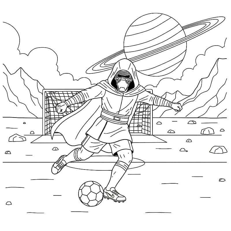 Kylo Ren che gioca a calcio da colorare