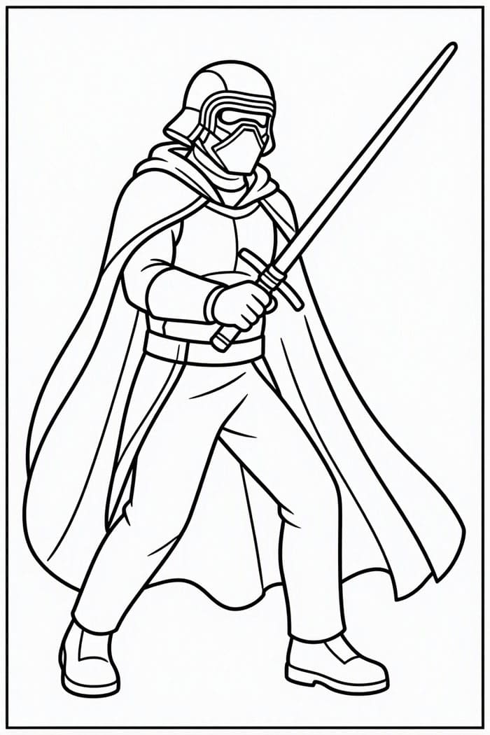 Kylo Ren con spada laser gratis da colorare