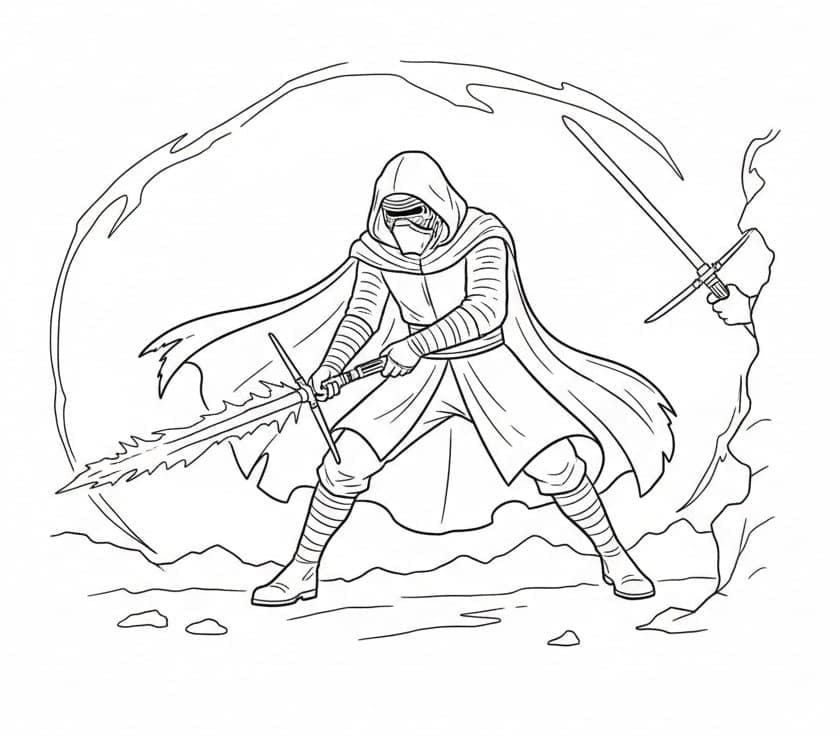 Kylo Ren pronto all'azione da colorare