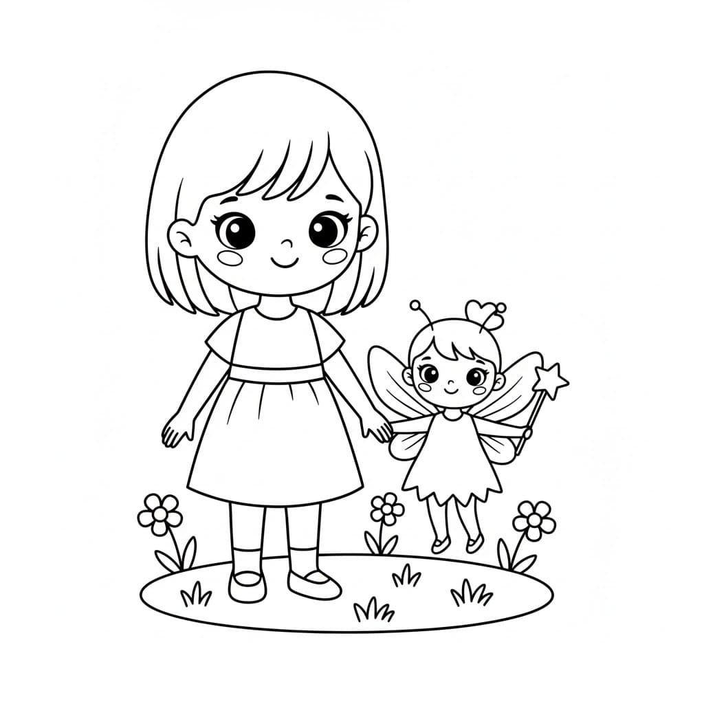 La bambina e la sua amica fata da colorare