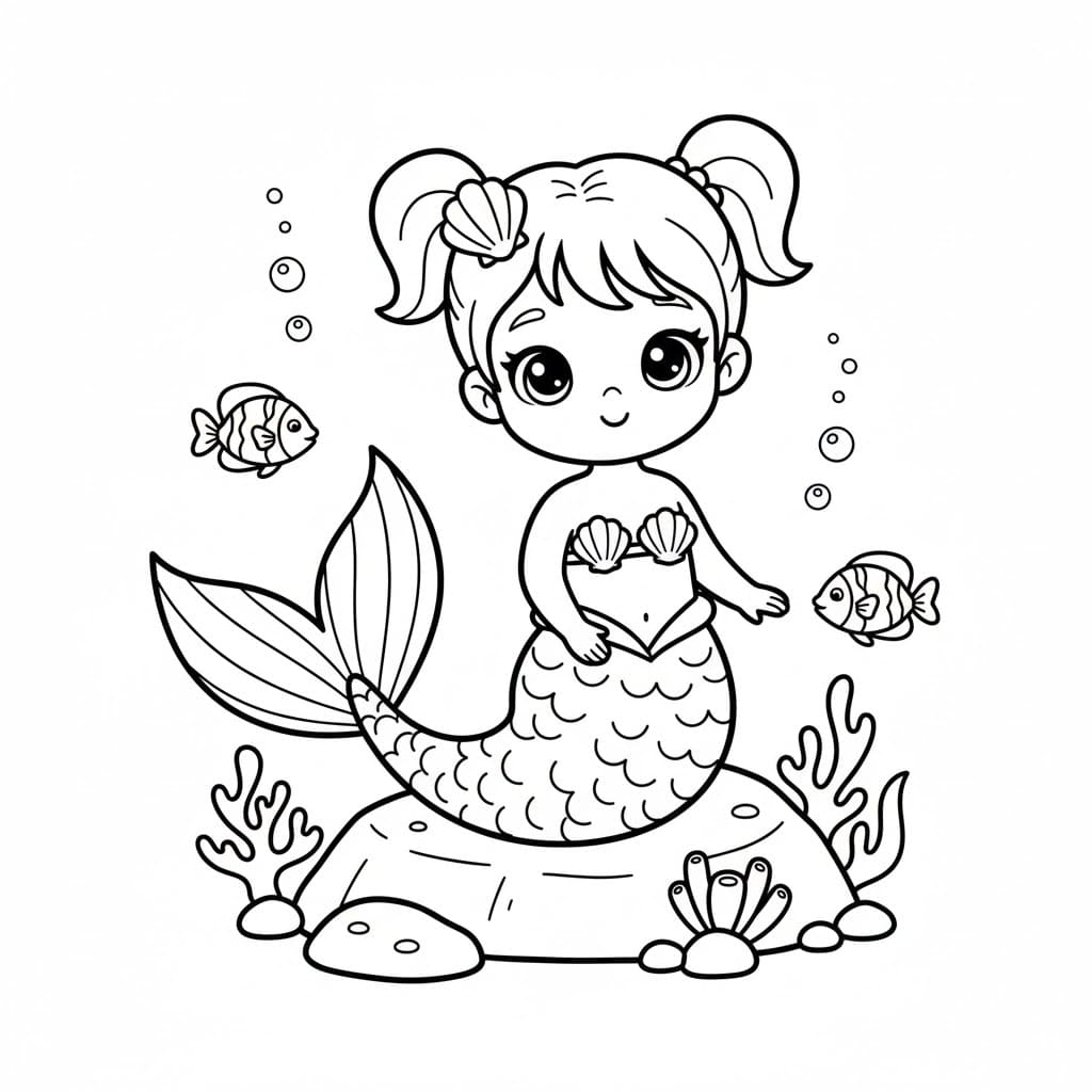 La bambina è una sirena da colorare