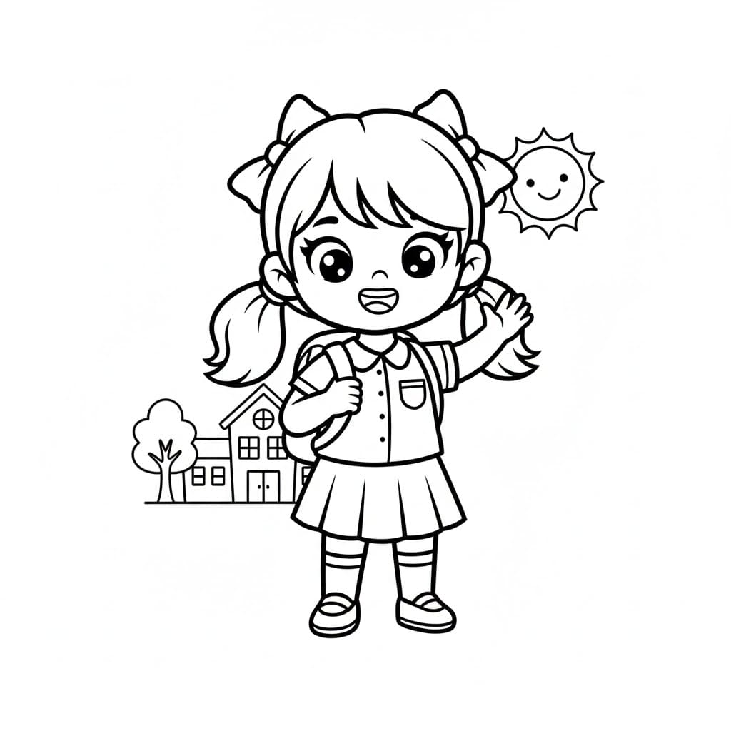 La bambina va a scuola da colorare