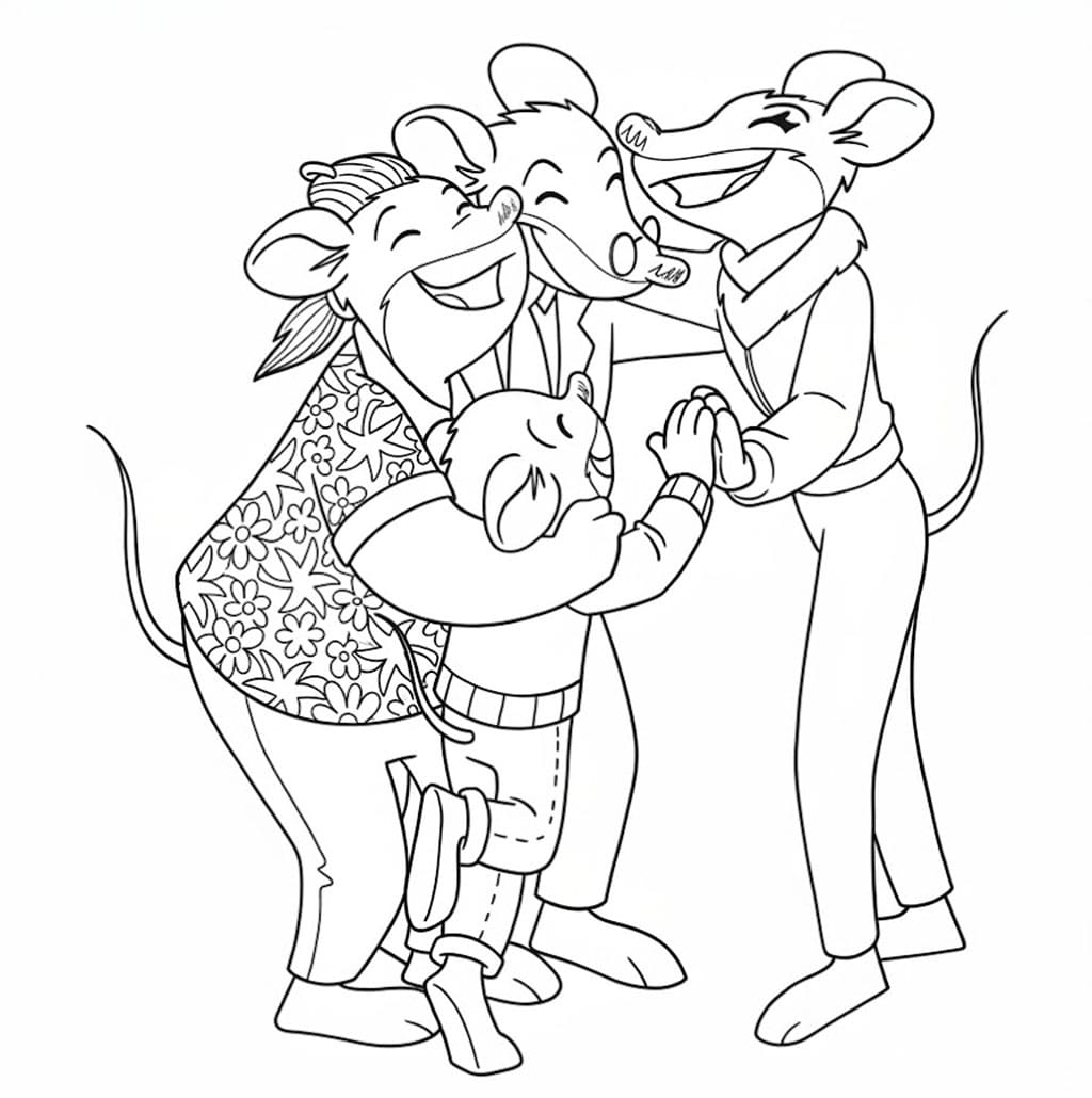 La famiglia di Geronimo Stilton è felice. da colorare