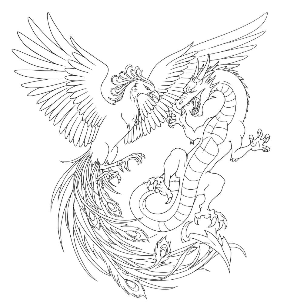 La fenice e il dragone da colorare
